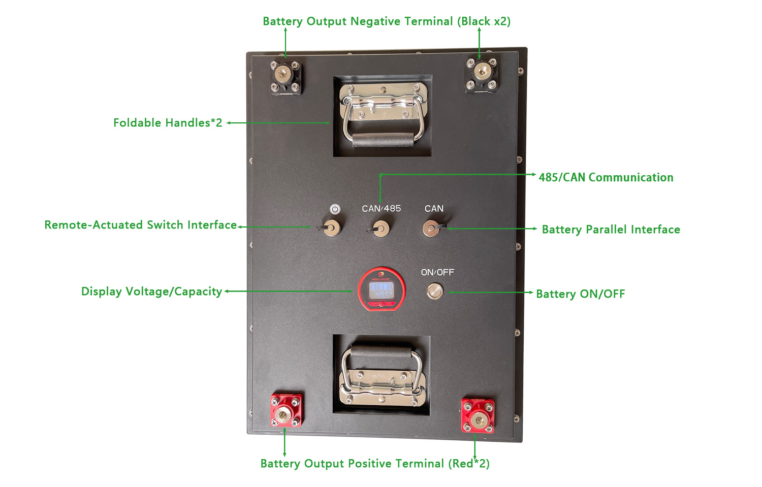 Detailed view of 48V 50Ah marine deep cycle battery components and internal structure.